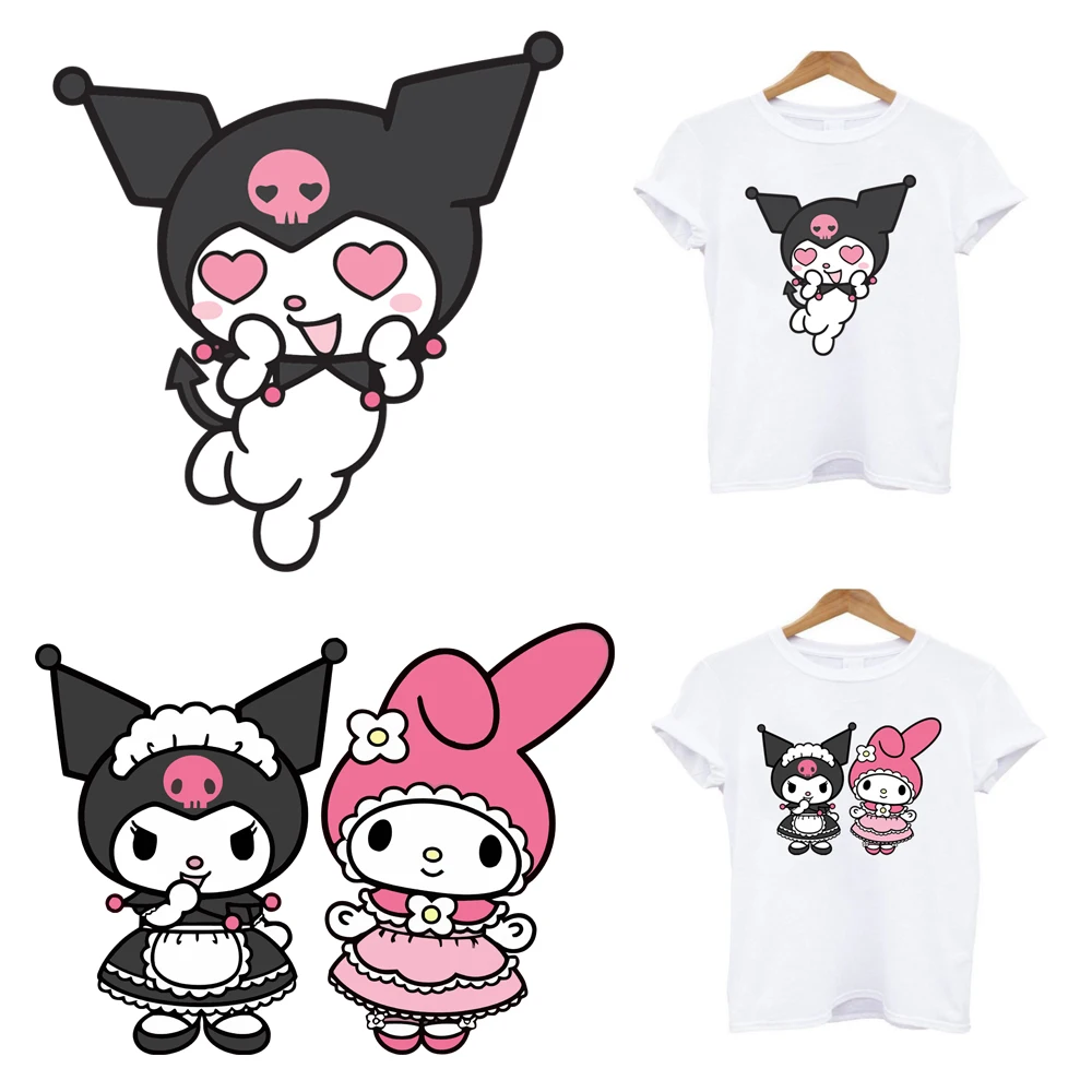 2Pcs/Lot Kawaii Kuromi Cute Anime Iron On Adhesive Thermo Patch Heat Thermal Transfer T Shirt Sticker For Children\'s Clothing