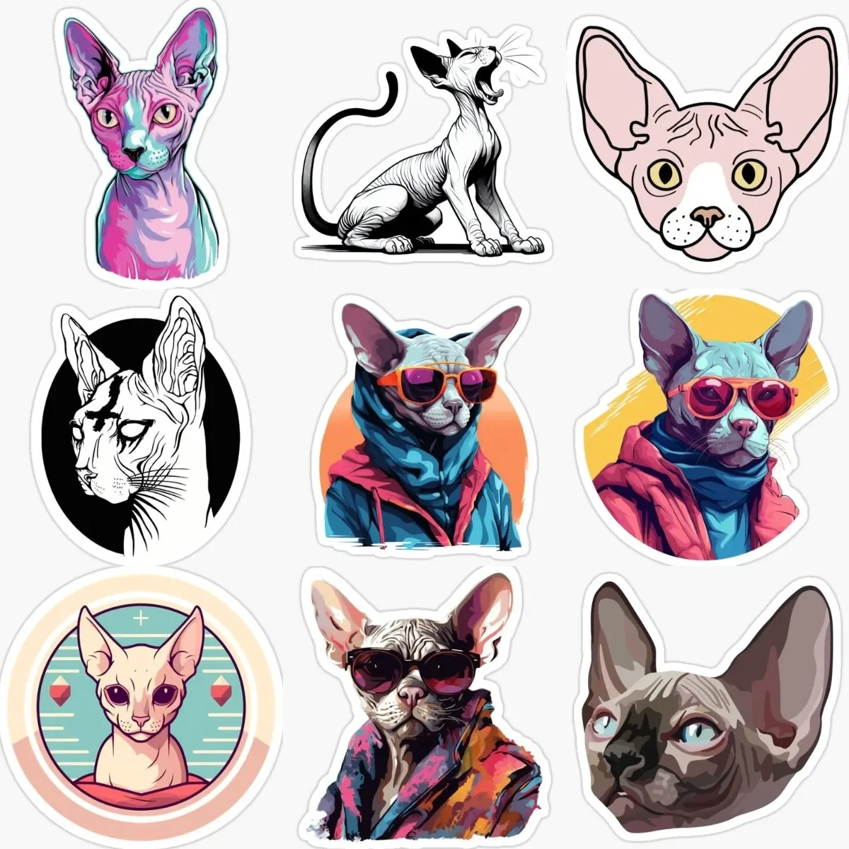 

Canadian Hairless Cat Sphynx Cat Pets Waterproof Stickers for Decorate Car Window Bicycle Helmet Room Fridge Decal Accessories