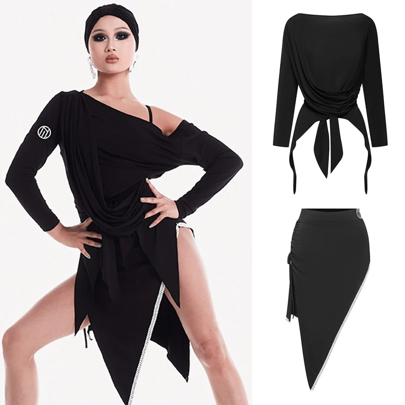 

Female Women'S Ballroom Dance Costumes Irregular Latin Top Beveled Skirt Women'S Chacha Latin Dance Competition Costume SL12791