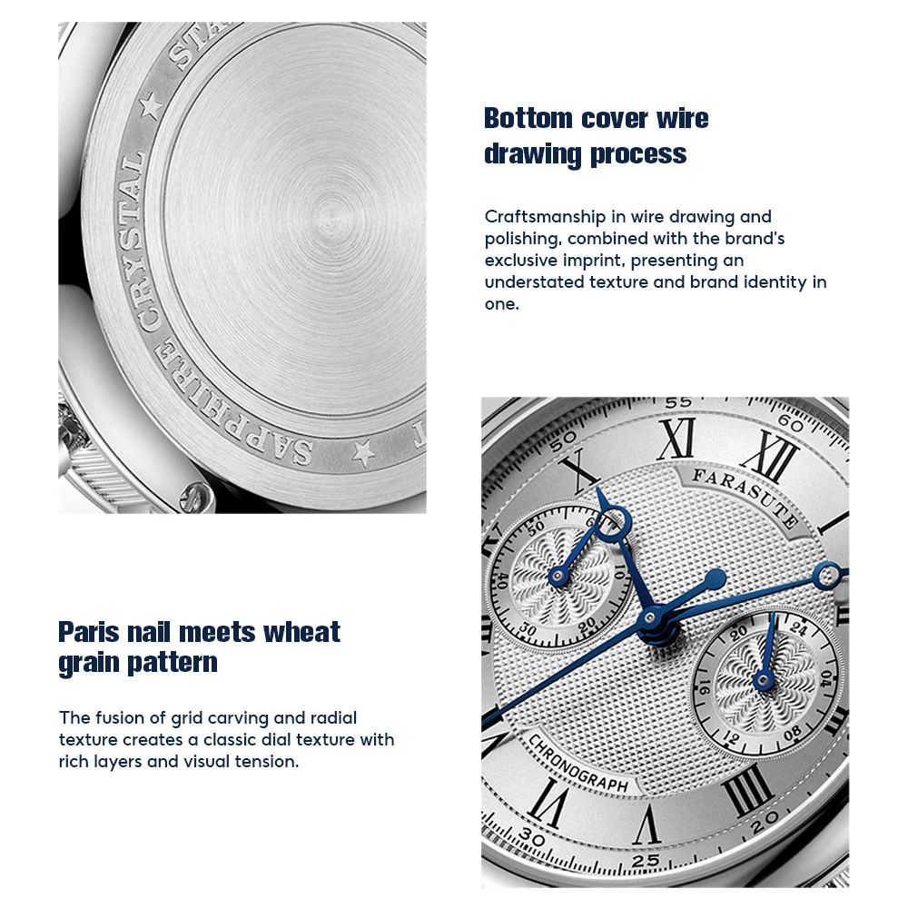 FARASUTE 2025 ニューレトロ メンズ腕時計 クォーツ スピードスポーツ クロノグラフ ARコーティング サファイア VK64 クロック メンズウォッチ