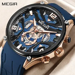 MEGIR Chronograph Men Watch Luxury Military Watches Silicone Strap Luminous Waterproof Man Sport Wristwatch Reloj Hombre 2222