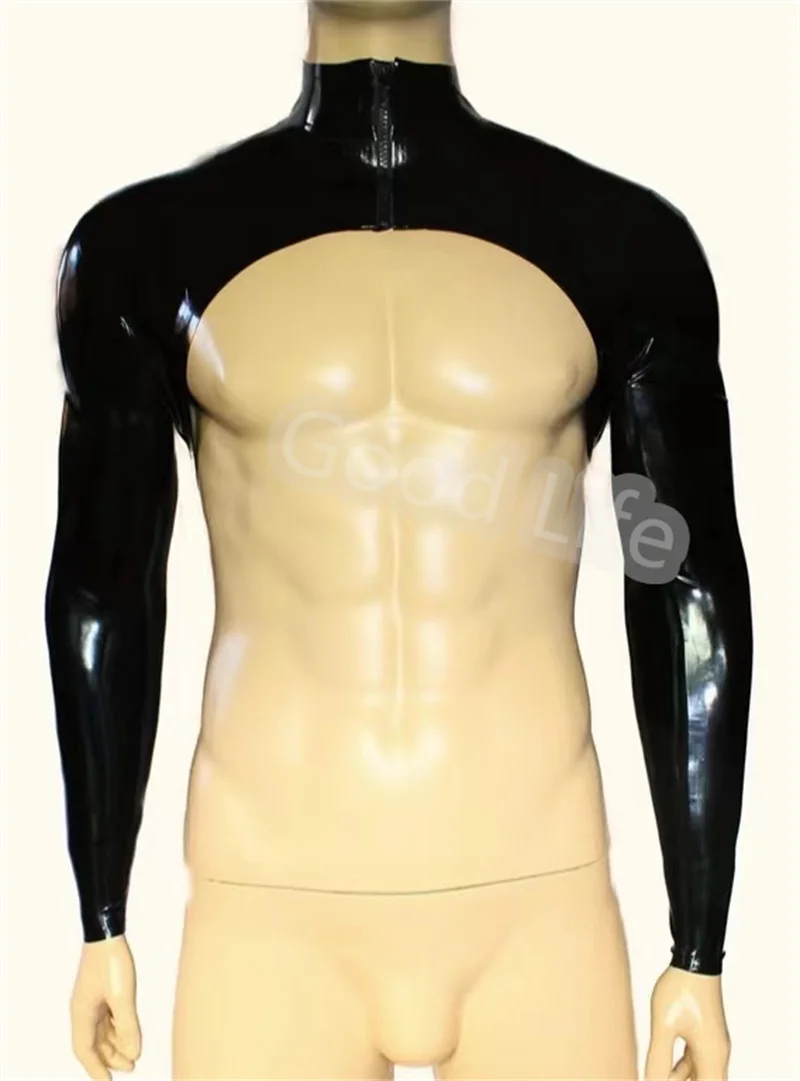 

Sexy Mens Latex Top Men Latex New Design T-shirt Long Sleeve Front Zip Pure 0.4mm Latex