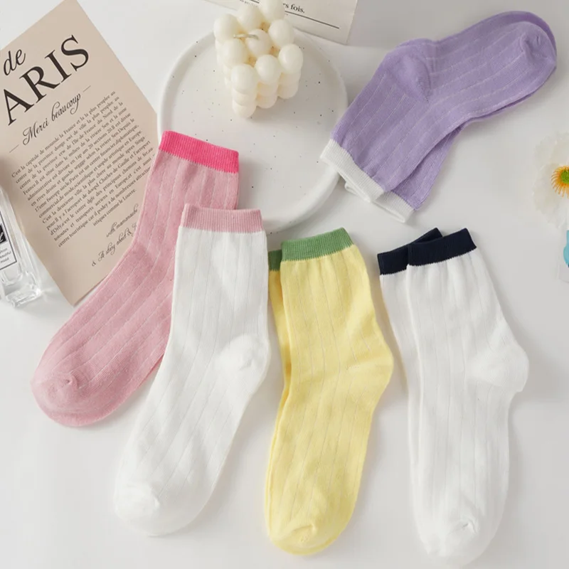 

Сладкие женские носки ярких цветов на весну и осень, дышащие модные носки для девочек, корейские средние носки-трубы в японском стиле