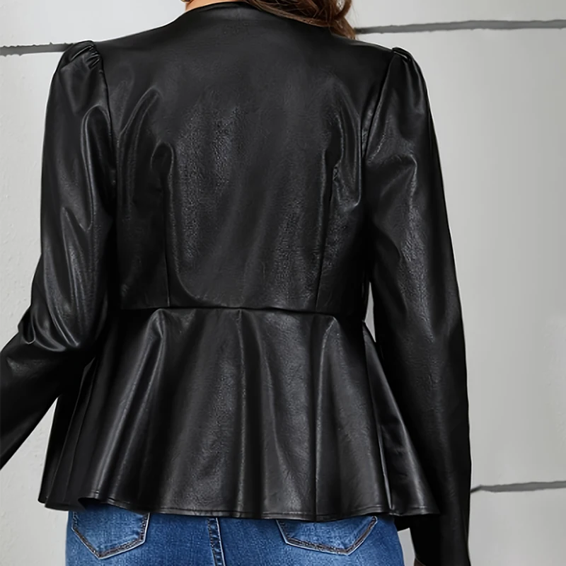 Slim Fit Faux Leather Jacket Women Classic Moto Biker Coat PU Leather Jacket Vintage Spring Autumn Basic Zipper Coat Outerwear