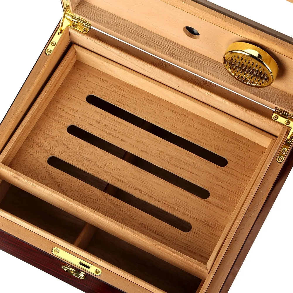 GALINER Cedar Wood Humidor Box Home Large Capacity Glass Top With Humidifier Hygromete Cigar Humidor