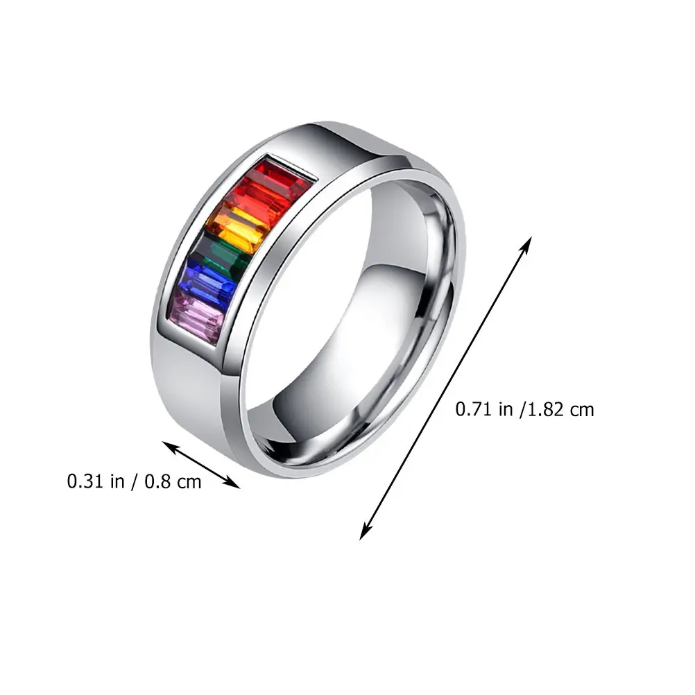 1Pcs Rainbow Pride Titanium Steel Ring Colorful Rhinestone Inlaid Stylish Elegant Finger Decoration for Pride Month Events