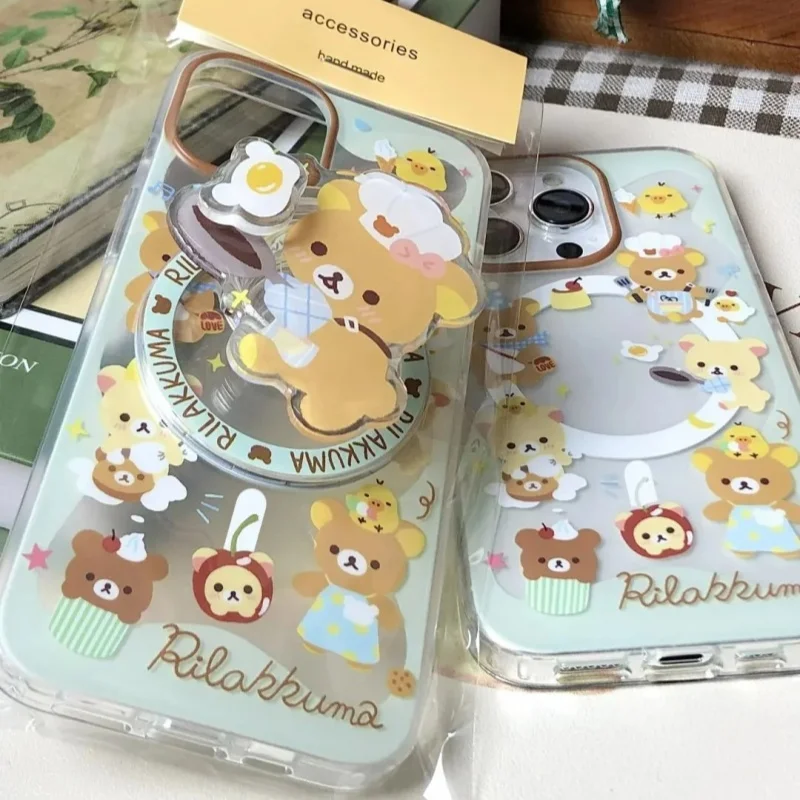 Magnetic painted rice cooking easy bear phone case with magnetic bear holder For iPhone 11 12 13 14 15 16 pro max