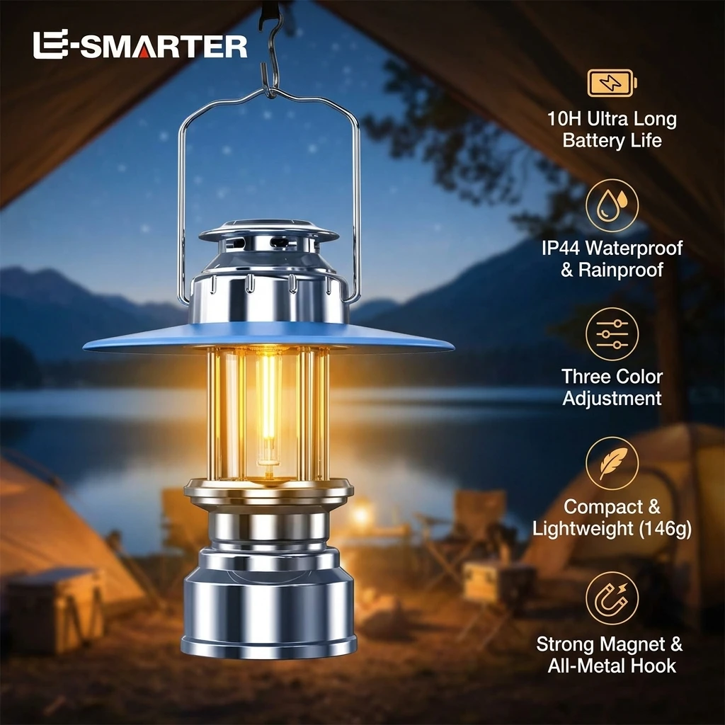 

Outdoor Vintage LED Camping Lantern Portable Handheld Emergency Lighting Atmosphere Lamp Charger Design for Tent Outdoor