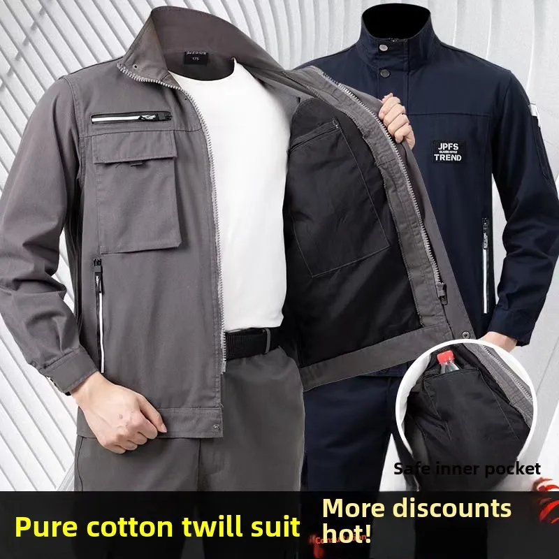 Cotton twill thick men's workwear set, wear-resistant, anti scald, auto repair construction site labor protection clothing