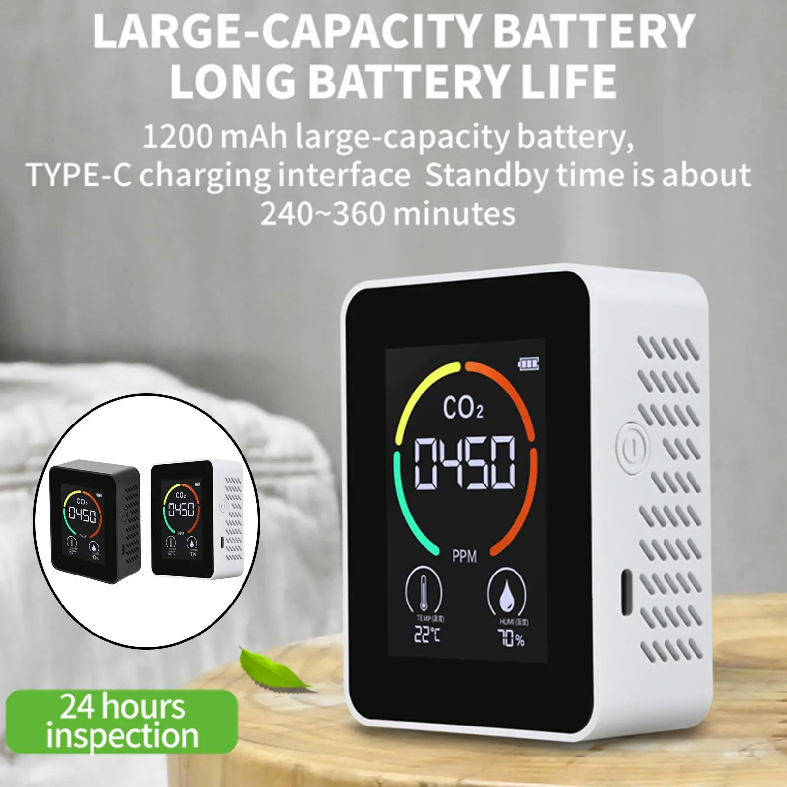 Monitor LCD de calidad del aire Detector de temperatura y humedad 400-5000ppm