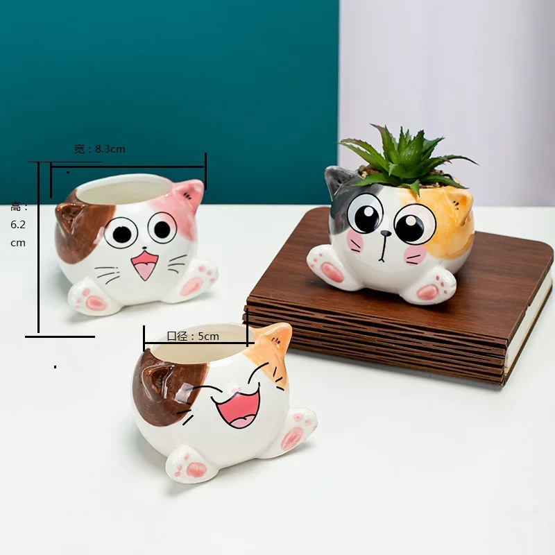 Nordic Simplicity Ceramiczna doniczka Cartoon Cat Home Decoration Ornament Mini Bonsai Planter Succulent Flowerpots Ornament 1szt.