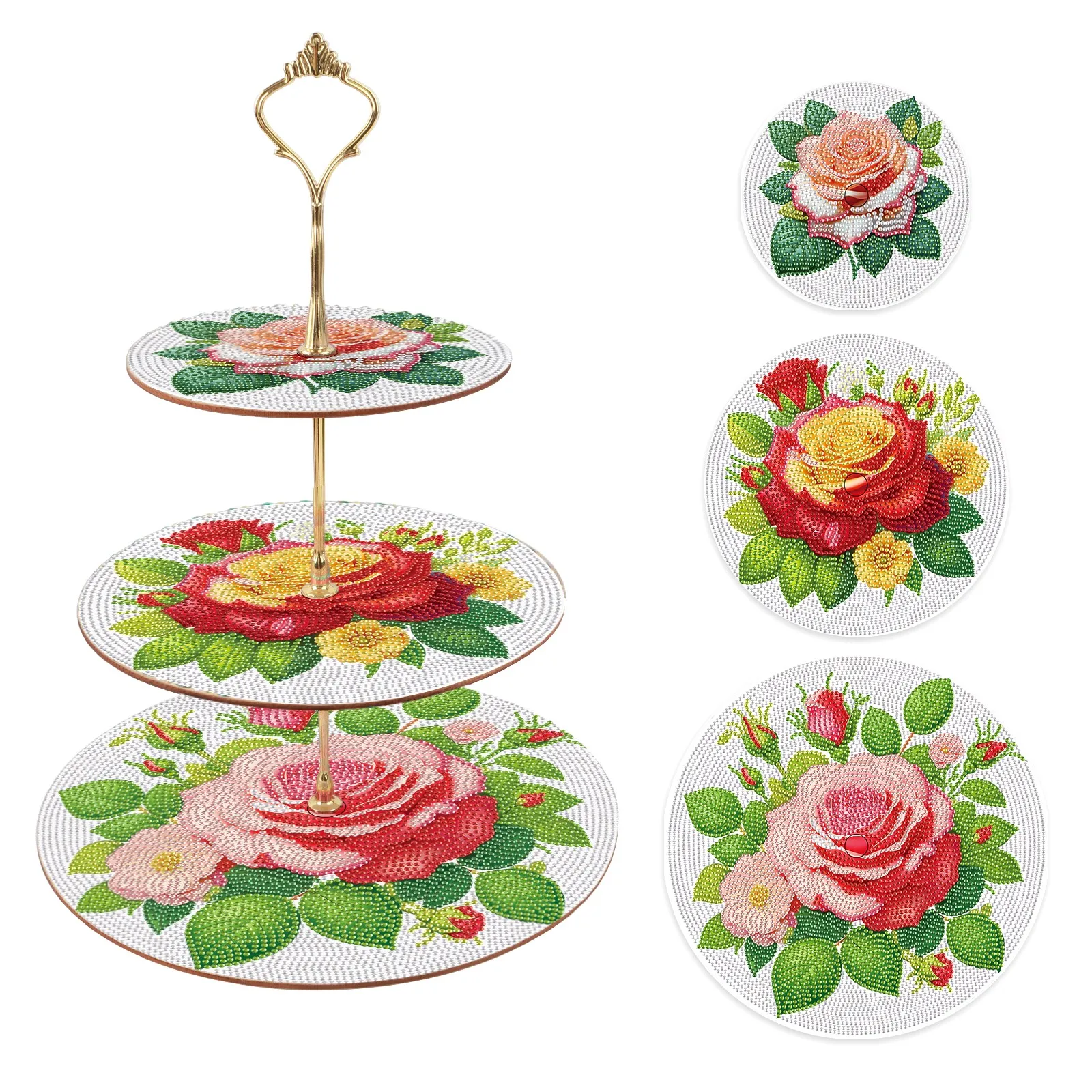 3-lagiges Diamant-Malset für Kuchen, geeignet für Erwachsene, mit Rosenmuster, als Dekoration für Geburtstage, ideal als Geschenk.