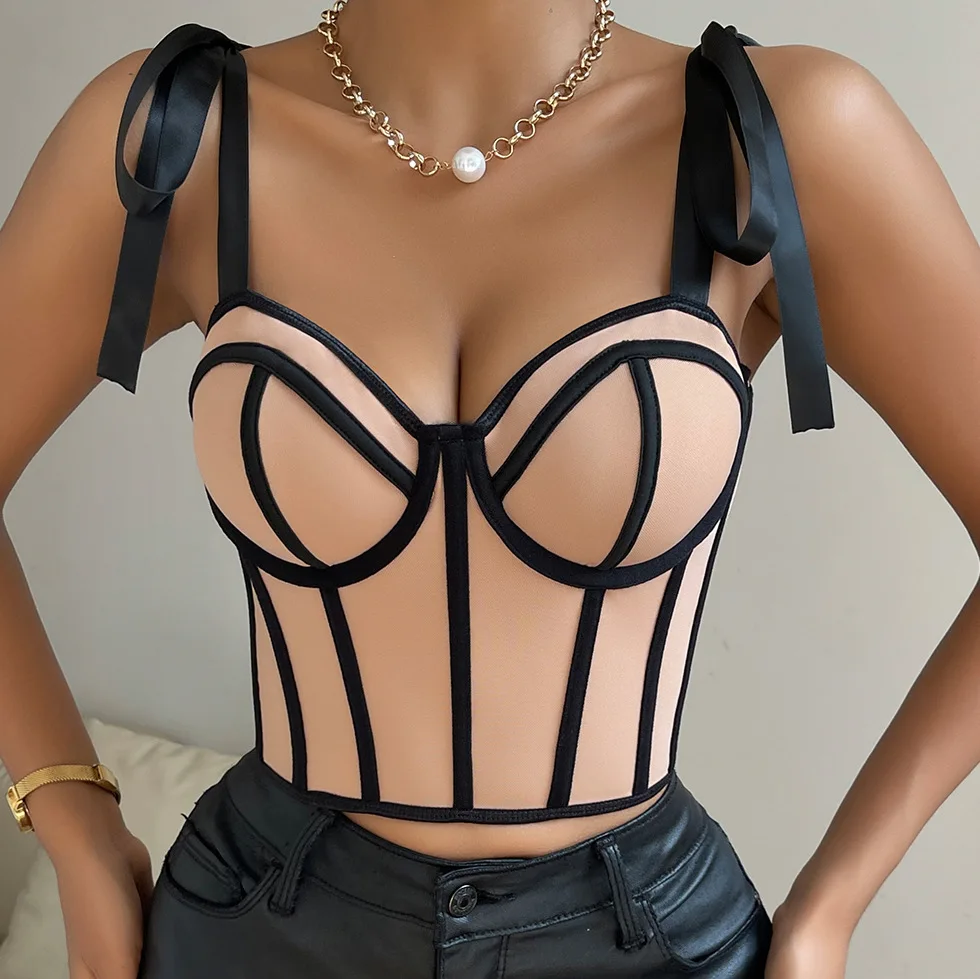 

Womens Vintage Lace Up Open Back Boned Bustier Zip Back Corset Body Shaper Going Out Club Party Crop Top Lingerie Streetwear