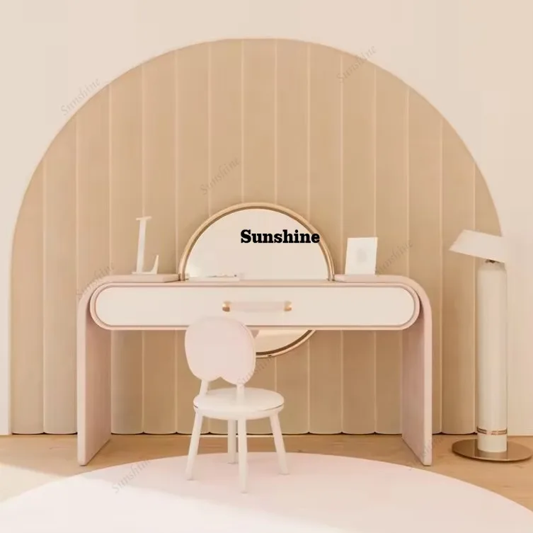 Wood Aesthetic Dresser Cabinet Minimal Nordic Modern Girls Pink Makeup Table Sets Mirror Drawer Women Mesa Maquillaje Funiture