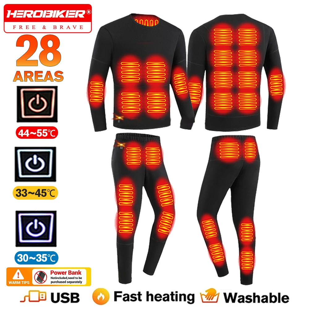 

28 Areas New Heated Underwear Winter Thermal Underwear Women Men Heating Clothes Winter Accessories USB Electric Heating Clothe