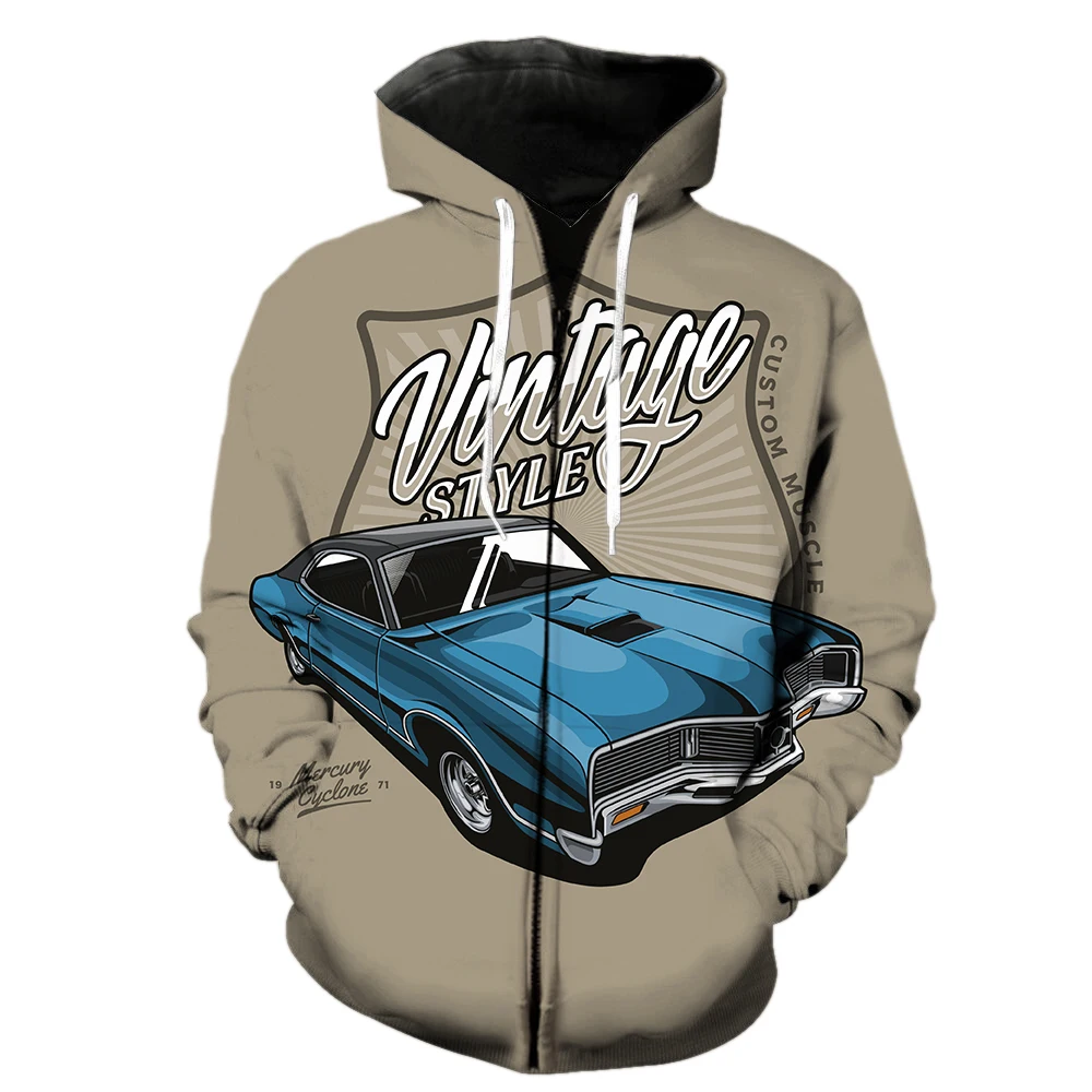 

Cartoon Vintage Car Men's Zipper Hoodie Casual 3D Print Tops With Hood Jackets 2022 Hot Sale Streetwear Sweatshirts Hip Hop Cool