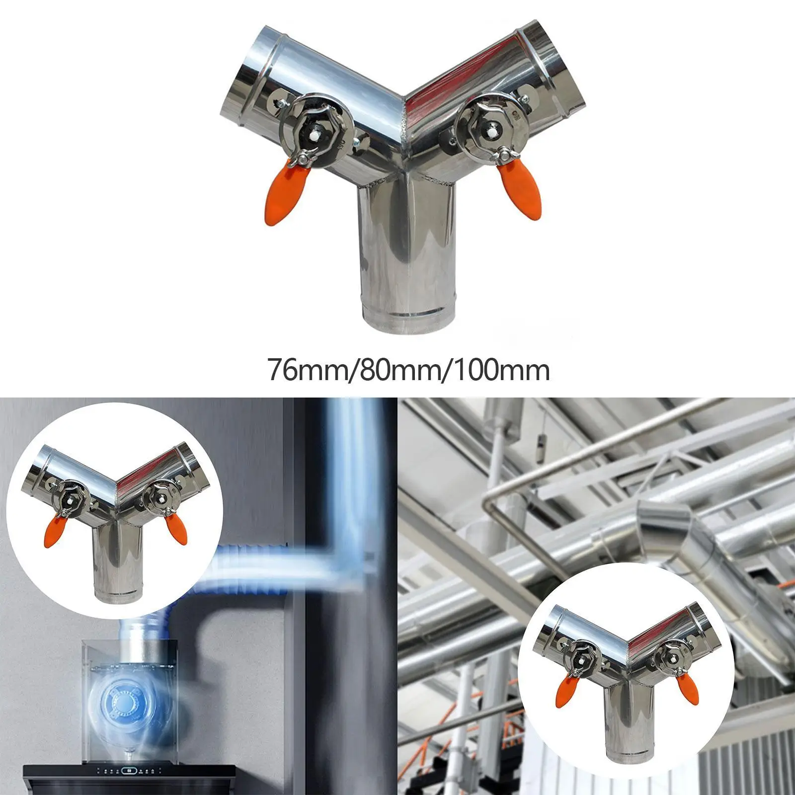 

Duct Connector Air Duct Valve Air Volume Control Y Shaped Regulating Valves Stainless Steel for Bathroom Kitchen Exhaust Fan
