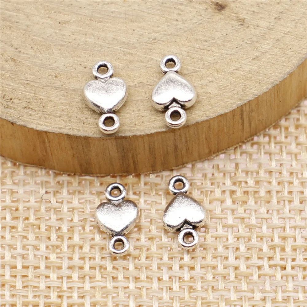 60Pcs/Lot Charms Heart Connector 10*5mm Antique Making Pend ant fit,Vintage Tibetan Silver color,DIY Handmade Jewelry