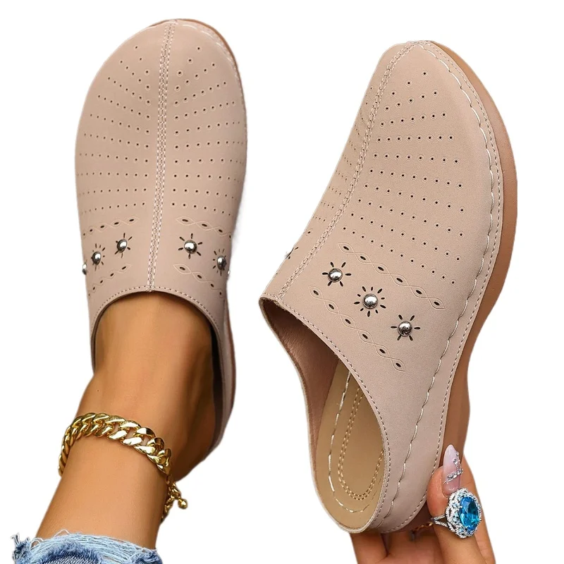 

Women Summer Lightweight Wedge Heel Mules Slippers Hollow Out Slides Shoes Woman Plus Size Thick Sole Outdoor Sandals Female