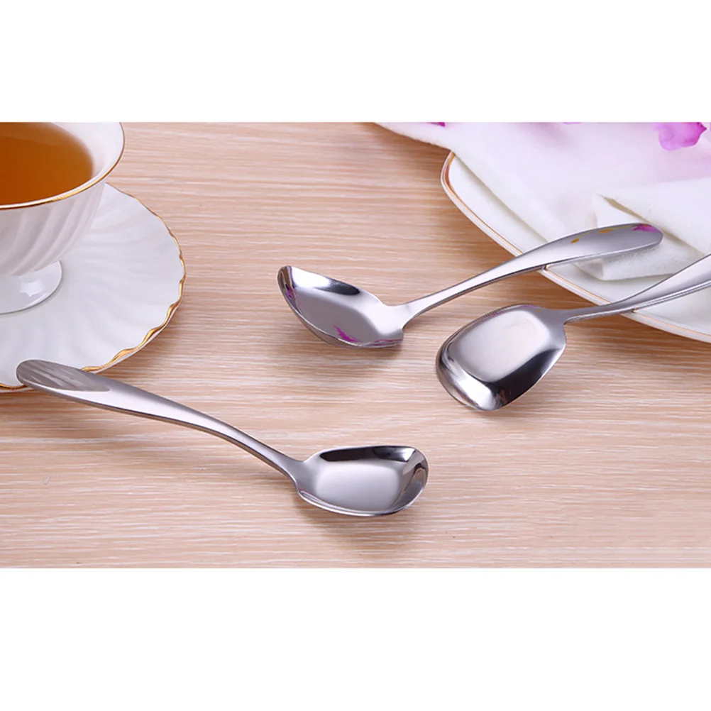 

3 Pcs Flat Bottom Spoon Kitchen Spoons Tableware Stainless Steel Scoops Coffee Dessert Soup