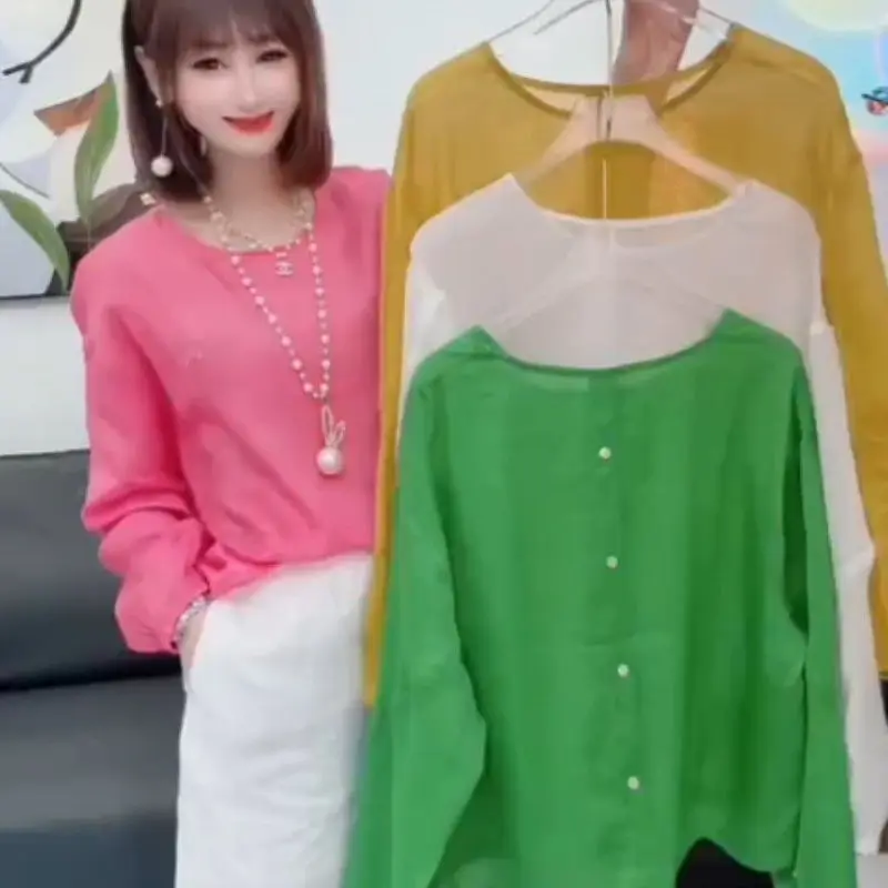 

Модная цветная свободная женская верхняя одежда с круглым вырезом, летняя новинка, универсальный топ для похудения, защита от солнца