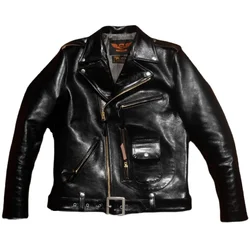 LNY!Wholesales.Luxury japanese tea core horsehide jacket.Classic motor Biker J24 leather coat.Vintage Heavy J22 leather cloth