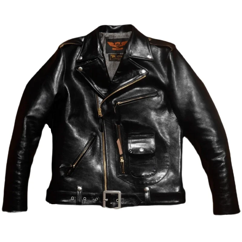LNY!Wholesales.Luxury japanese tea core horsehide jacket.Classic motor Biker J24 leather coat.Vintage Heavy J22 leather cloth