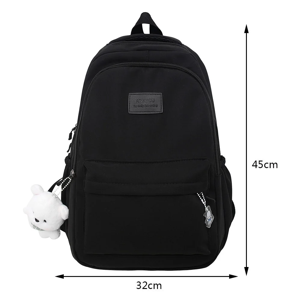 Fashion Laptop Backpack Large Capacity College Student Rucksack W/ Cute Pendant Simple Adjustable Strap Schoolbag For Teens Girl