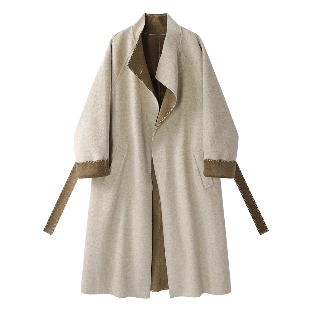 

Women Long Wool Blend Coat Loose Fit Thick Winter Overcoat Elegant Open Front Warm Outerwear Jacket