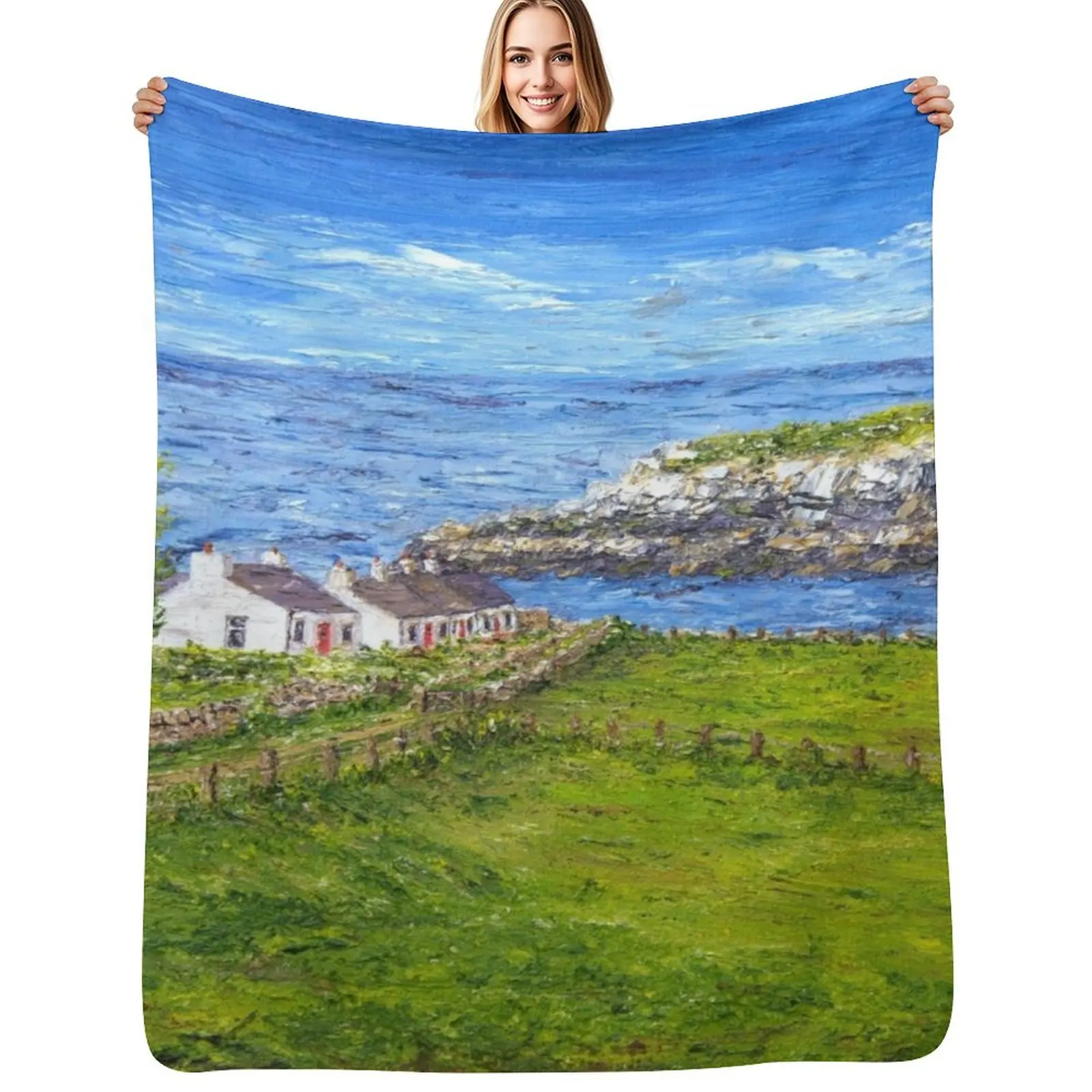 

Cottages at Moelfre on Anglesey Throw Blanket Softest Hairys Beautifuls Blankets