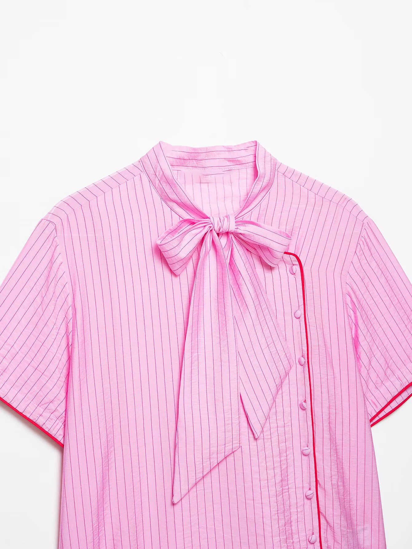 KONDALA Schickes gestreiftes rosa Freizeit-Mode-T-Shirt für Damen 2026 mit Schleife, Streetwear, Vintage, lockeres Hemd, Kurzarm, Urlaubs-Oberteil für Frauen – Detail 4