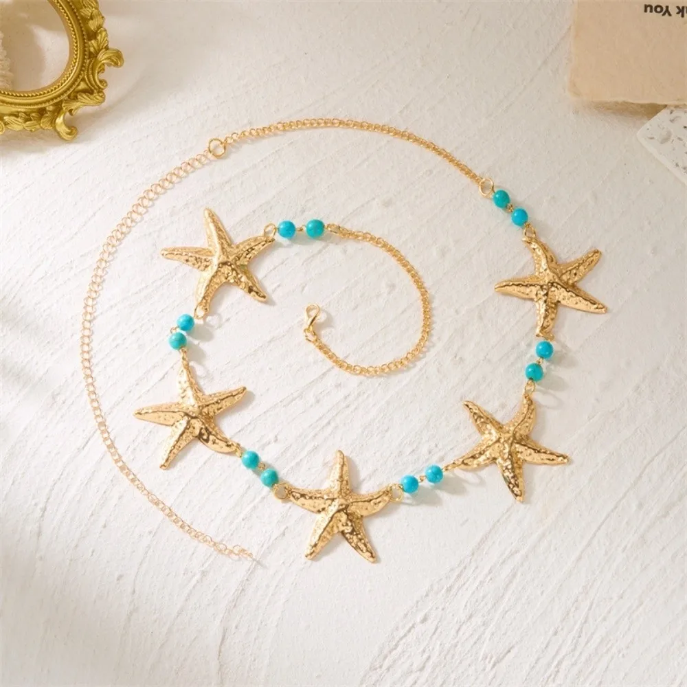 New Starfish Boho Waist Chain Conch Pendant Seashell Belly Chain Beads Imitation Pearl Bohemian Style Belt Jewelry