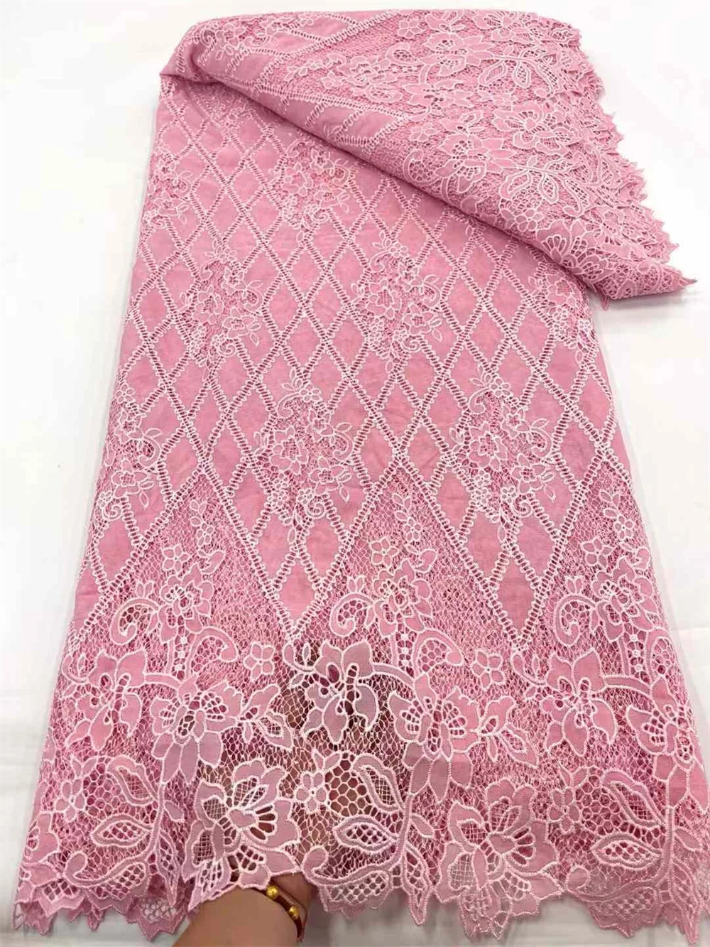 African Cotton Lace Fabric 2024 High Quality Lace Material Nigerian French African Chiffon Fabric for Women Wedding Party Q15-1