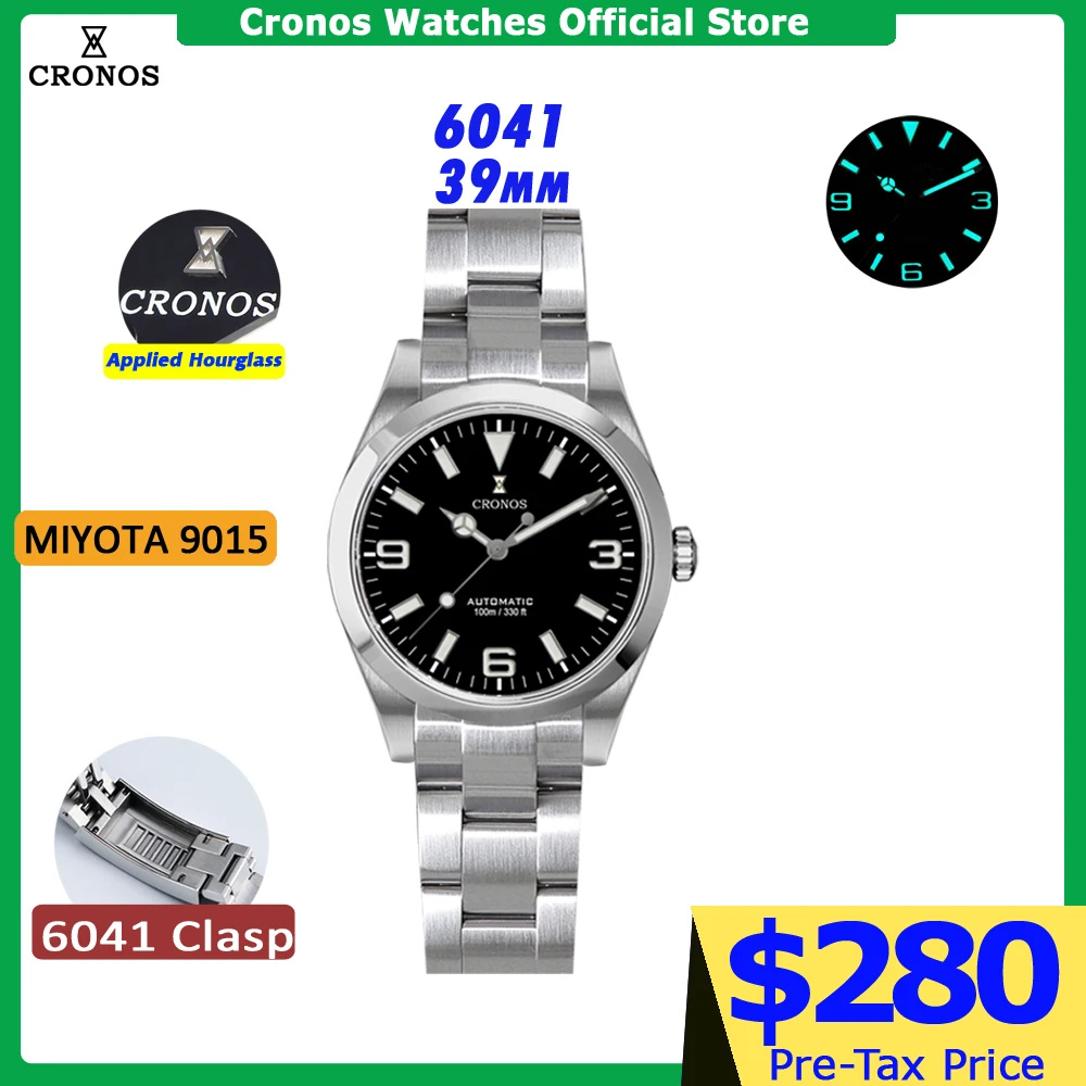 

Cronos EX Mechanical Men Watch 39mm Miyota 9015 Automatic Sapphire Glass Bushed Bracelet 10ATM gradual dial L6041M