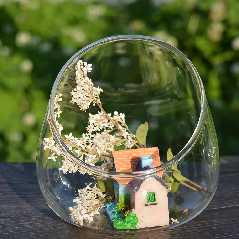 

2Pcs Glass Terrarium Vase Clear Bubble Bowl Slant Design for Succulents Flowers Holder Home Office Decor