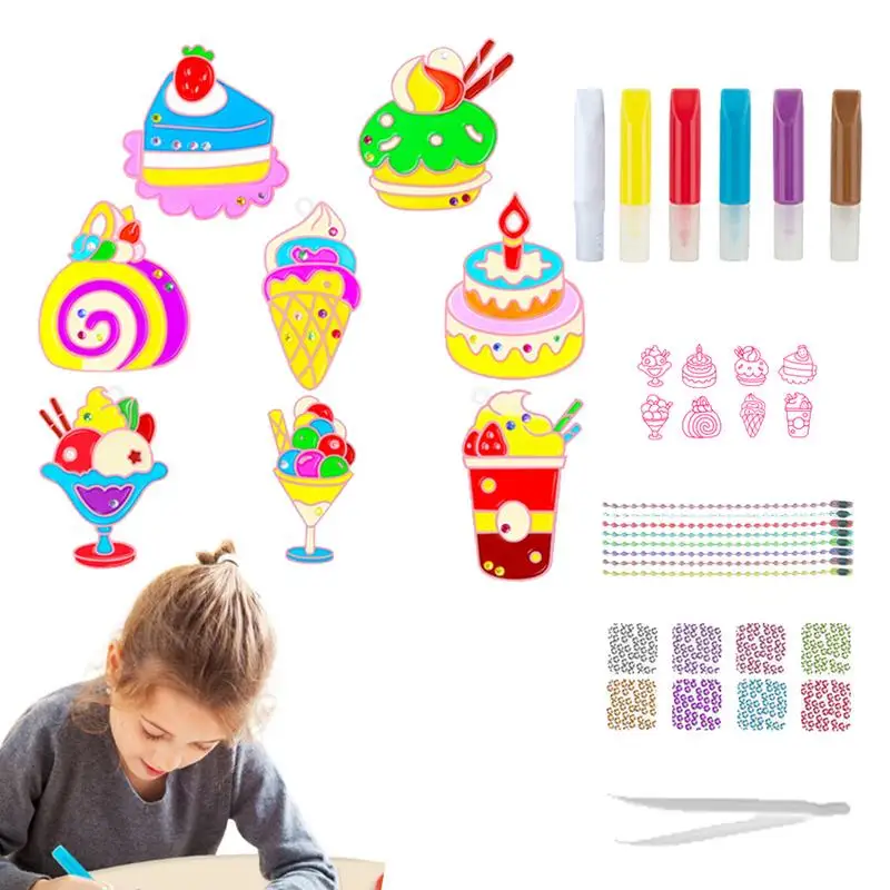 DIY Crystal Paint Arts And Crafts Set DIY Window Paint Art Pendant For Kids Suncatcher Kits Fun Party Activity Art Project