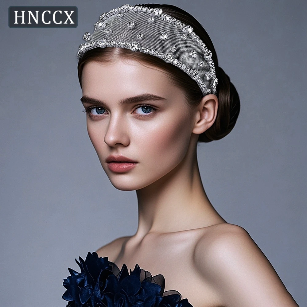 HNCCX Bridal Rhinestone Headband Wedding Bride Wide Mesh Hair Accessories Party Shining Headpiece Banquet Gift Headwear CP808