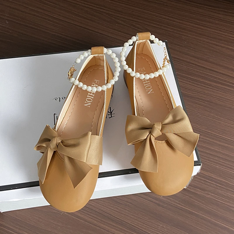 Women's single shoes Summer new mid-heel bow beaded round head Mary Jane shoes Fashion comfortable height-raising Lolita shoes