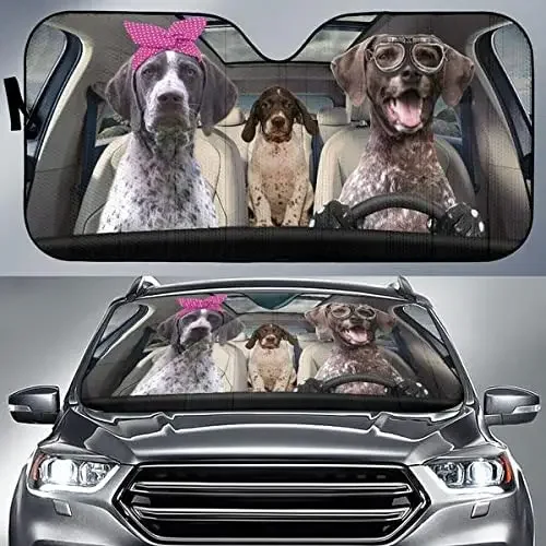 Funny German Shorthaired Pointer Family Left Hand Drive Car Sunshade, German Shorthaired Pointer Dogs Driving Auto Sun Shade