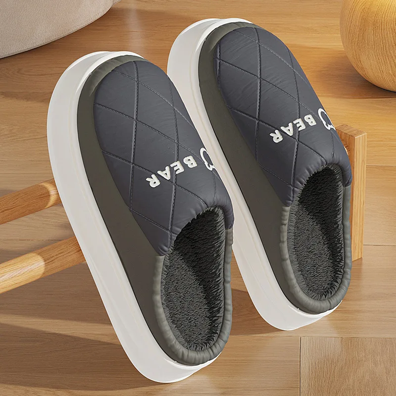 

Большой размер 48-49, зимние мужские теплые тапочки, непромокаемые женские меховые тапочки, уличные шлепанцы на толстой подошве, парные пушистые домашние напольные туфли