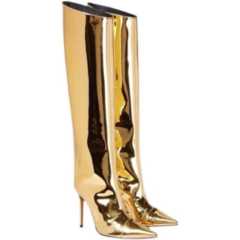 

Europe and America 2024 New High Heel Pointed Laser Phantom Lacquer Leather Stage Performance Fashion Large Size Women's Boots
