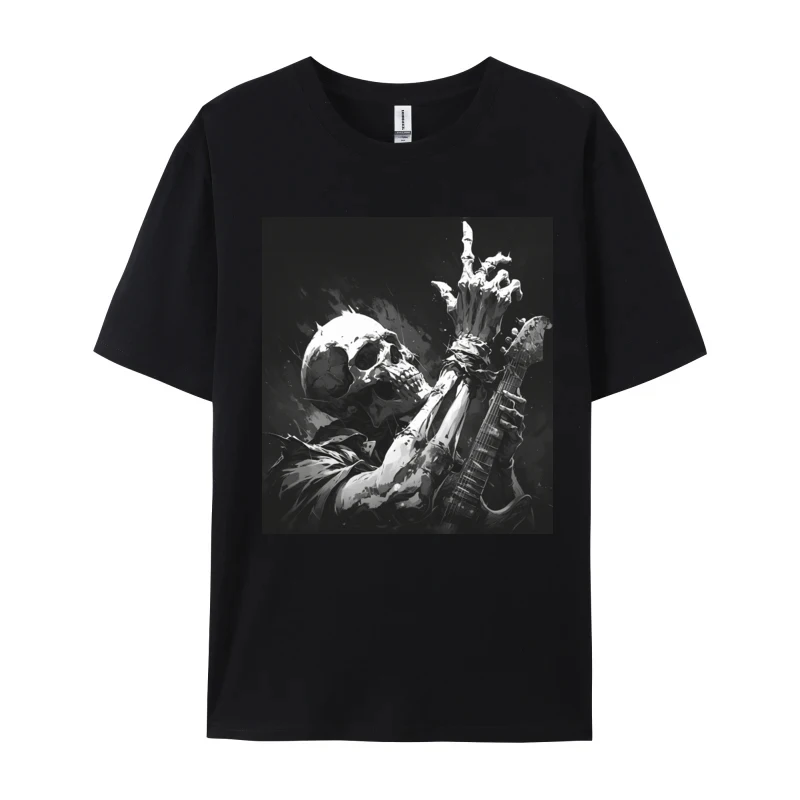 Illustration Of Skeleton Playing Guitar T-shirt 100% Cotton Camisa Red And Black Graphic T Shirt Street Camisas Basicas Hombre