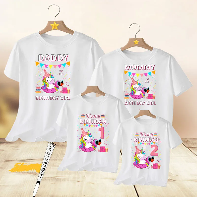 

Family Matching Rainbow Unicorn Birthday Number 1-9 T-shirts Grandparents Mom Dad Bro Sis Top It Is My Birthday Print TShirt