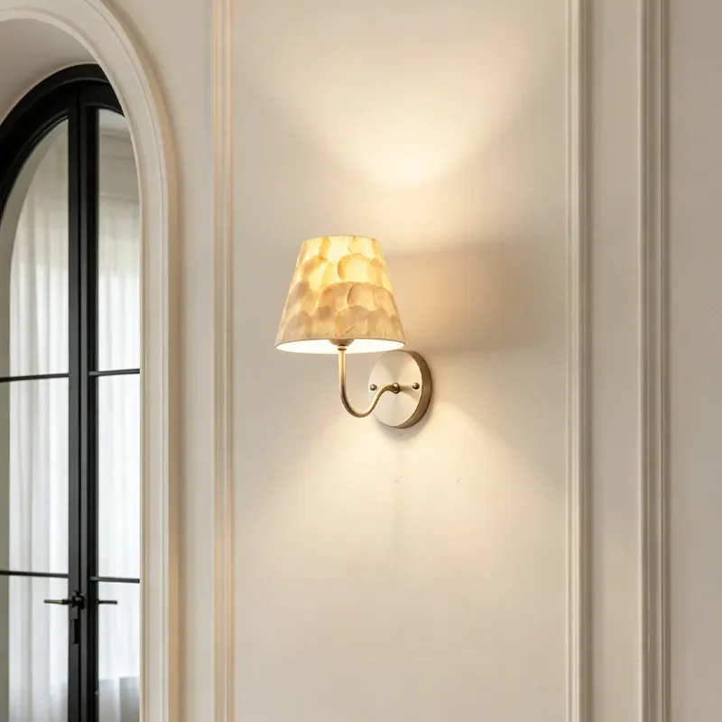 Vintage Cream Shell Wall Lamp for Living Room Sofa TV Background Medieval Style Bedroom Bedside Light Corridor Decorative