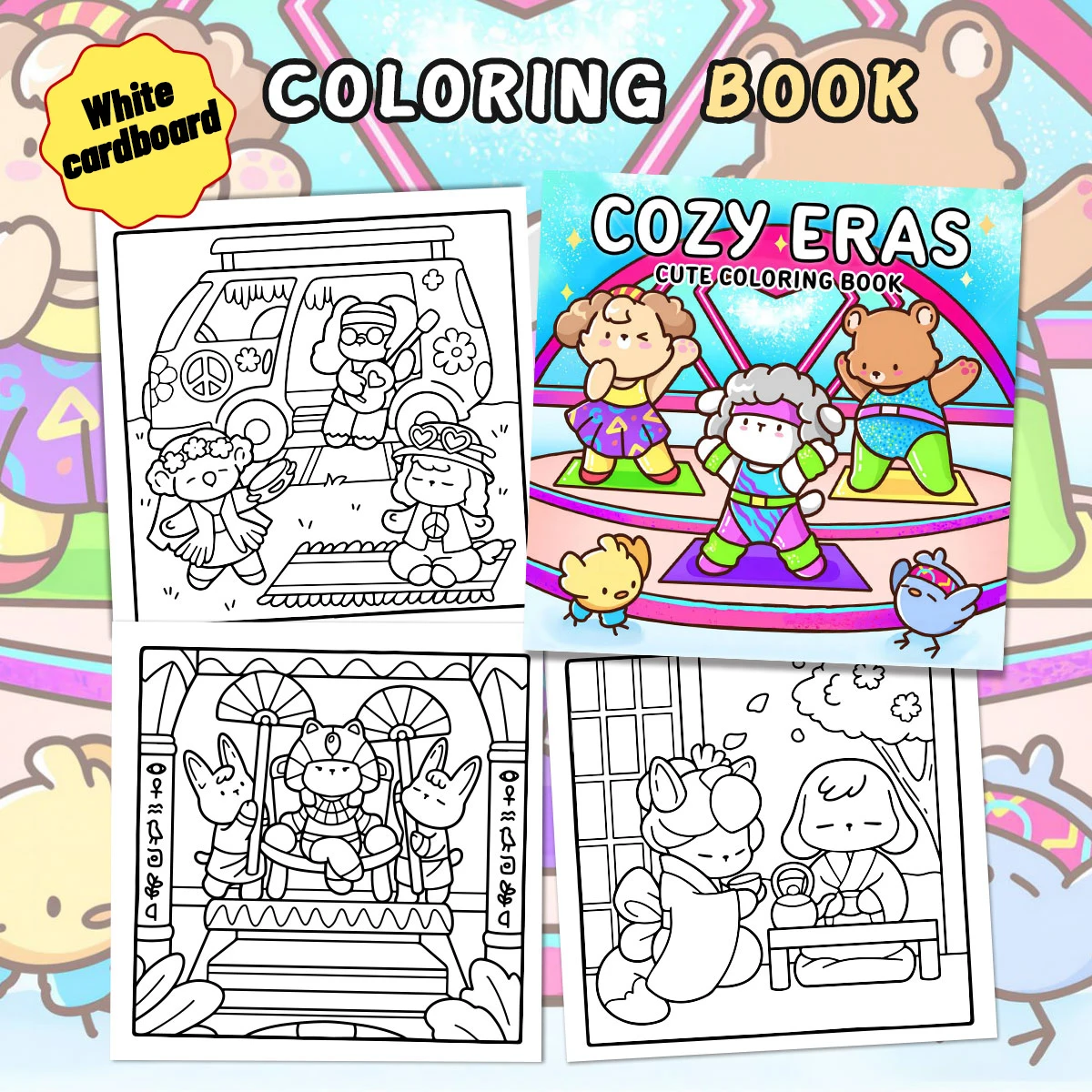 Plush Friends Coloring Book, Relaxation and stress relief for teenagers, with warm scenes of small animals playing.