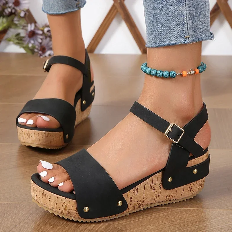 Hot Sales Thick Sole Wedge Heel Sandals for Women Summer 2023 Platform Sandles Woman Big Size Ankle Strap Gladiator Mujer