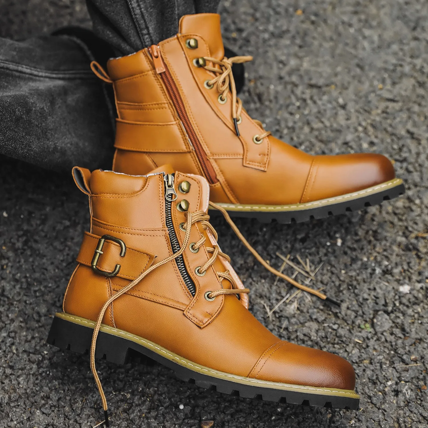 size 38-48 motorcycle boots men footwear man designer shoes ankle boots botines botas moto hombre botas casuales - view 4