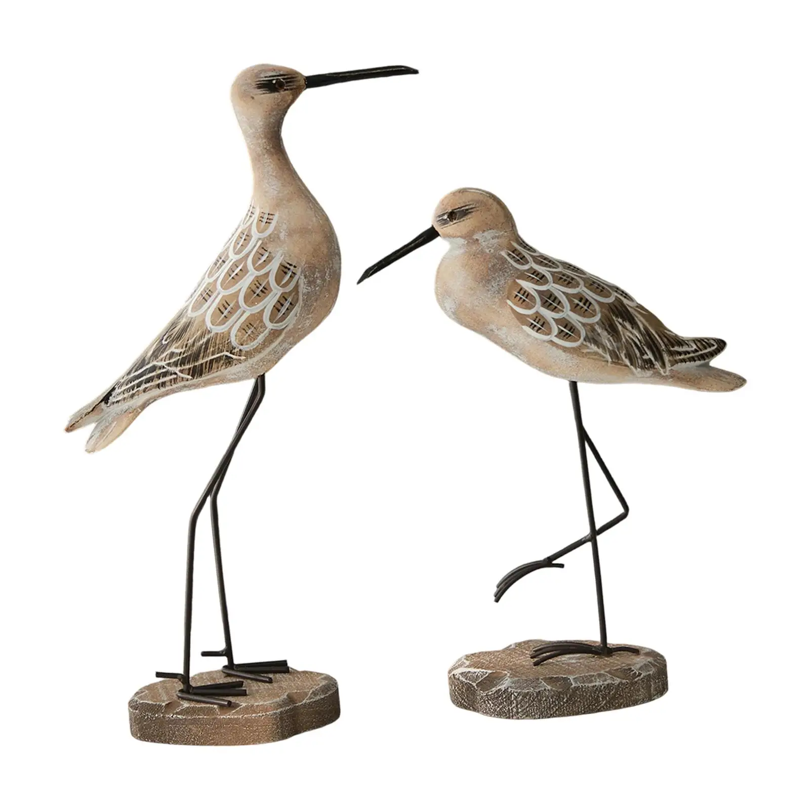 2Pcs Wooden Seagull Figurines Table Ornaments, Minimalist Sea Animal Figurine for Desk, Kitchen, Dining Room