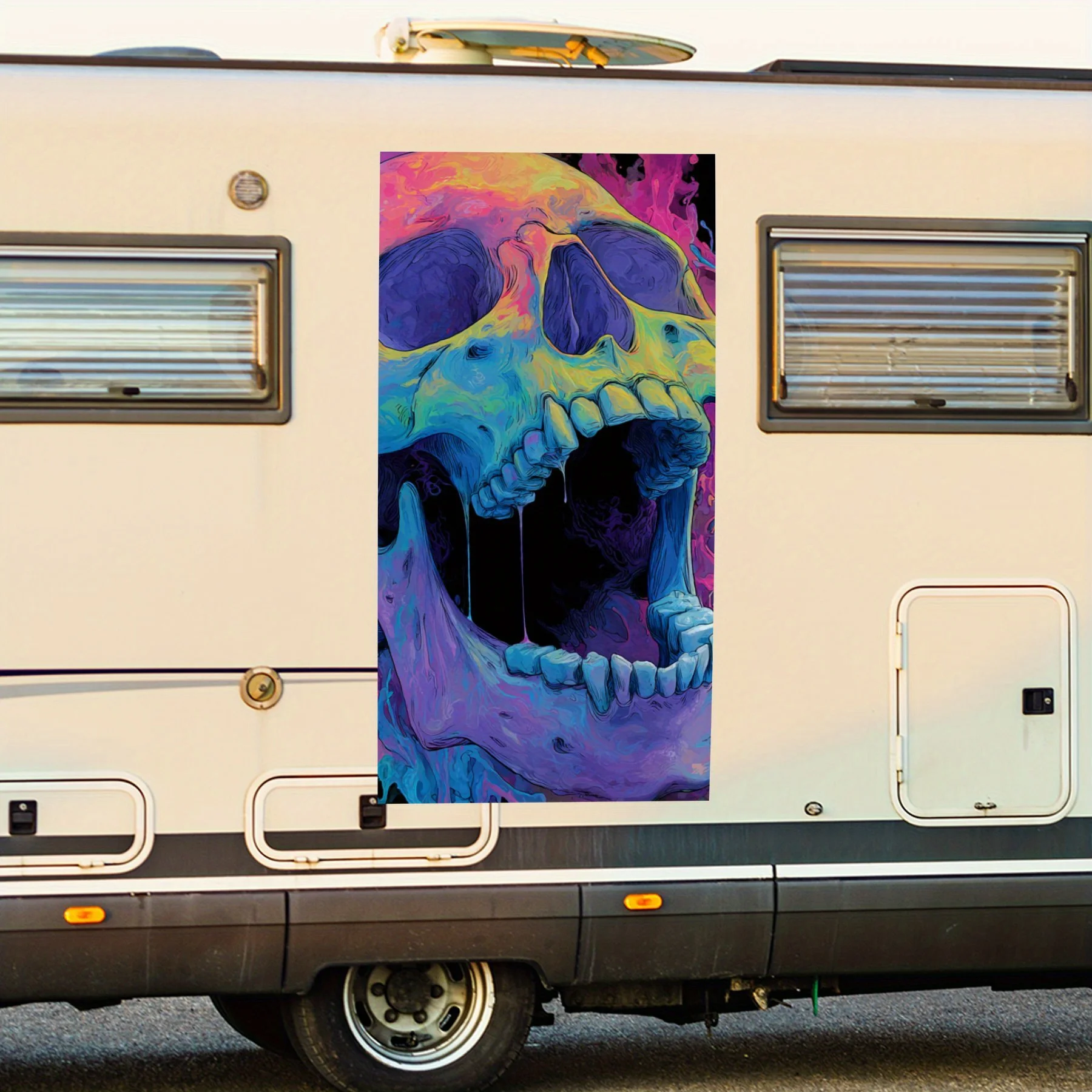 

Colorful Skull with Dripping Colors Car Sticker,Waterproof Vinyl Decal for RV Side, Self - Adhesive Stickers to Decorate & Prote