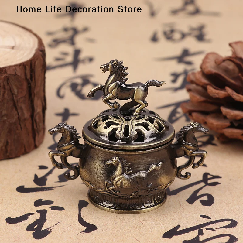 Vintage Mini 2026 Year Of The Horse Stove Alloy Incense Burner Horse Lucky Hollow Lotus Incense Censer Seashell Incense Holder